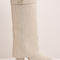 Estelle Fold-Over Knee-High Boots in Champagne Crystal