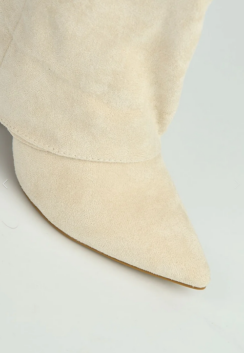 Estelle Fold-Over Knee-High Boots in Sand Suede
